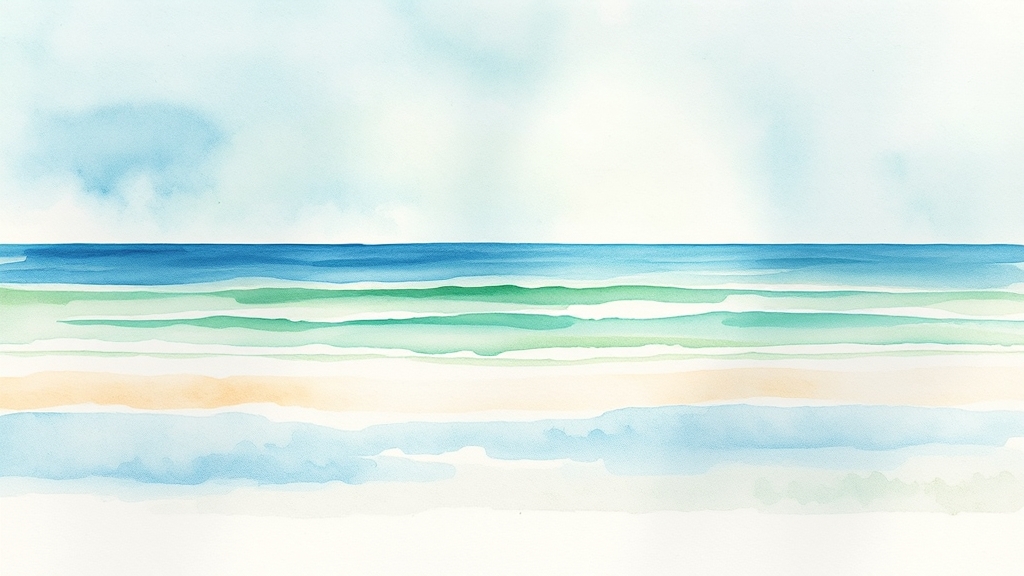 강릉 여행 완벽 가이드: KTX부터 맛집, 명소, 숨은 보석까지! 3 강릉 대표 해변 3곳 (watercolor 스타일)