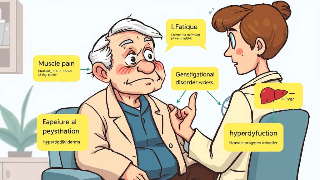고지혈증 약 A to Z: 종류, 효과, 부작용, 복용법, 주의사항 완벽 가이드 5 고지혈증 약 흔한 부작용 (cartoon 스타일)