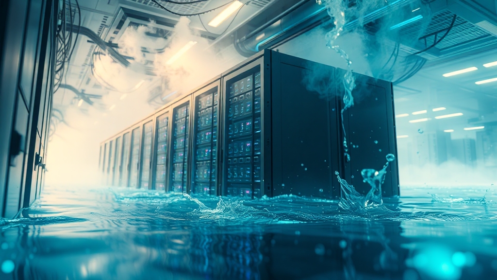 AI 데이터센터 물 사용량 증가, 원인과 환경 영향 및 절약 기술 동향 4 데이터센터 냉각 방식과 물 사용 문제점 (realistic 스타일)