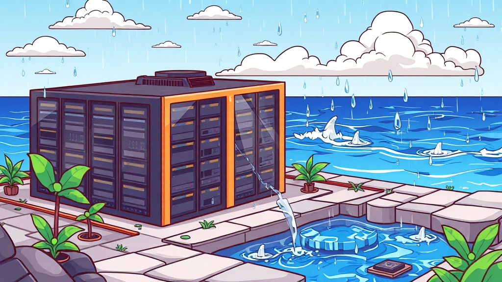 AI 데이터센터 물 사용량 증가, 원인과 환경 영향 및 절약 기술 동향 5 AI 데이터센터 물 절약 노력과 기술 동향 (cartoon 스타일)