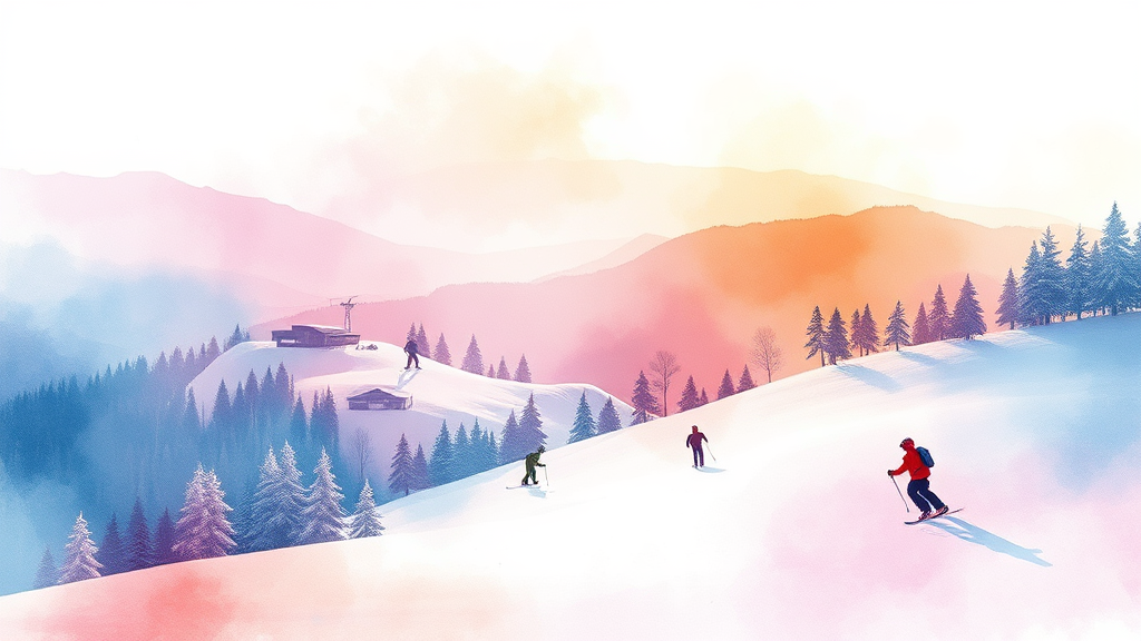 스키장별 특징 및 장점 비교 (watercolor 스타일)