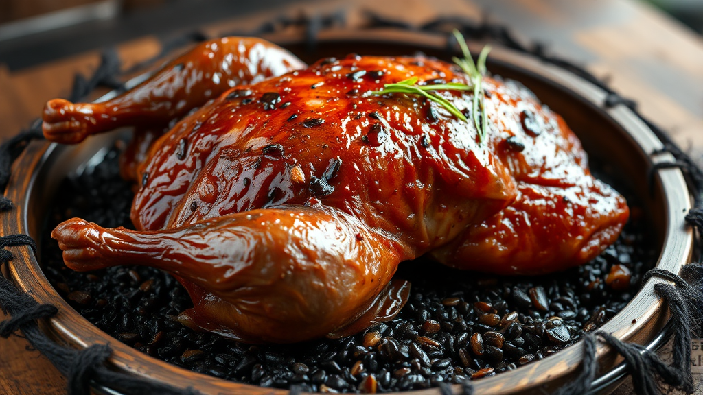 유황오리 진흙구이 핵심 (realistic 스타일)