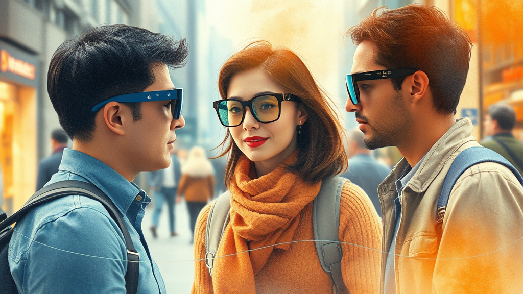 AI 안경의 주요 기능 (watercolor 스타일)