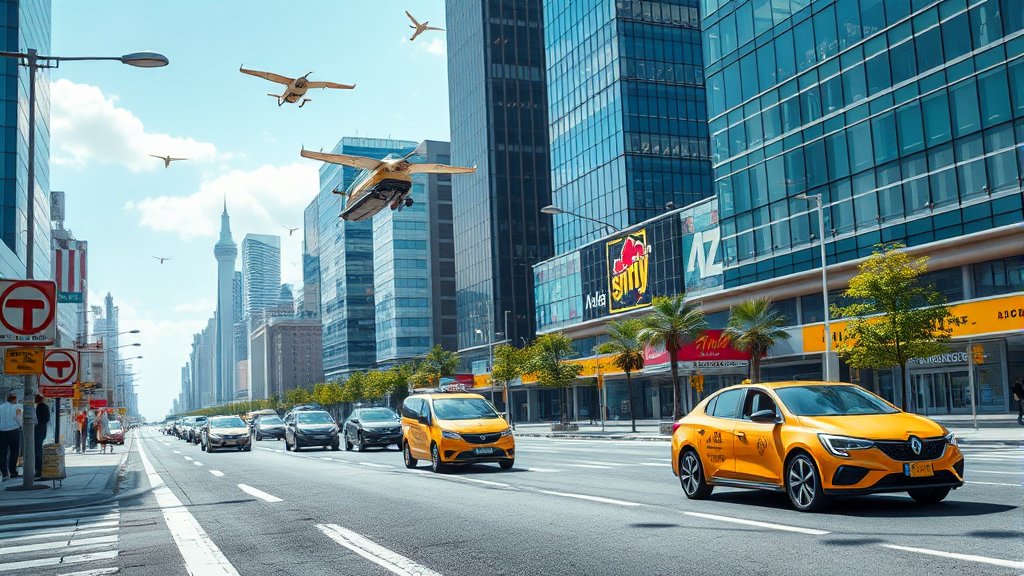 미래 모빌리티 기술 동향 (realistic 스타일)