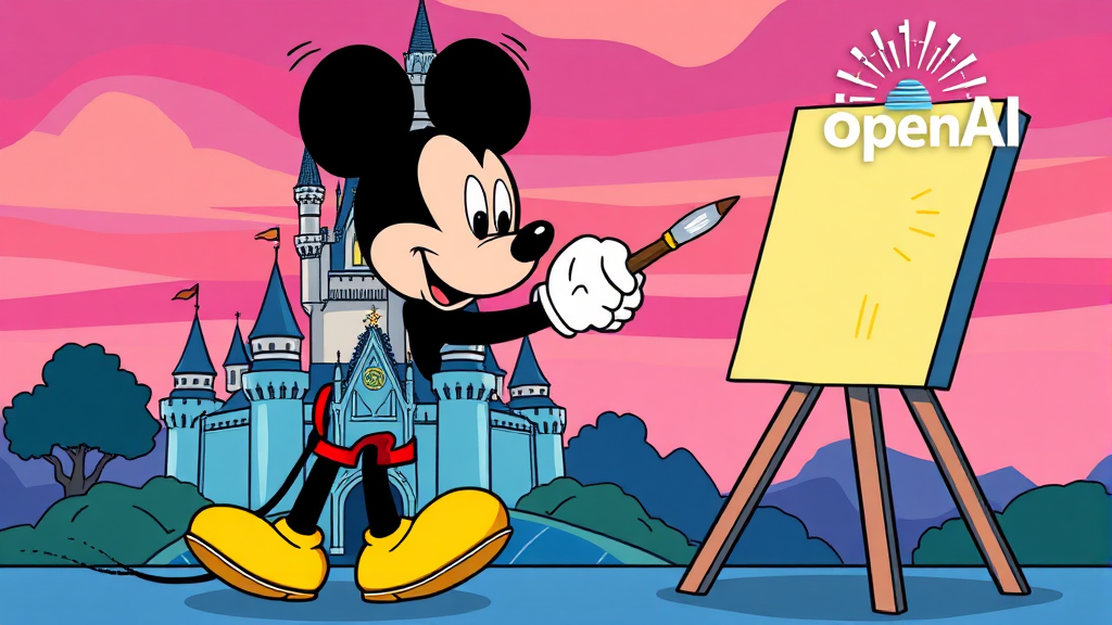 디즈니-OpenAI 협력 개요 (cartoon 스타일)