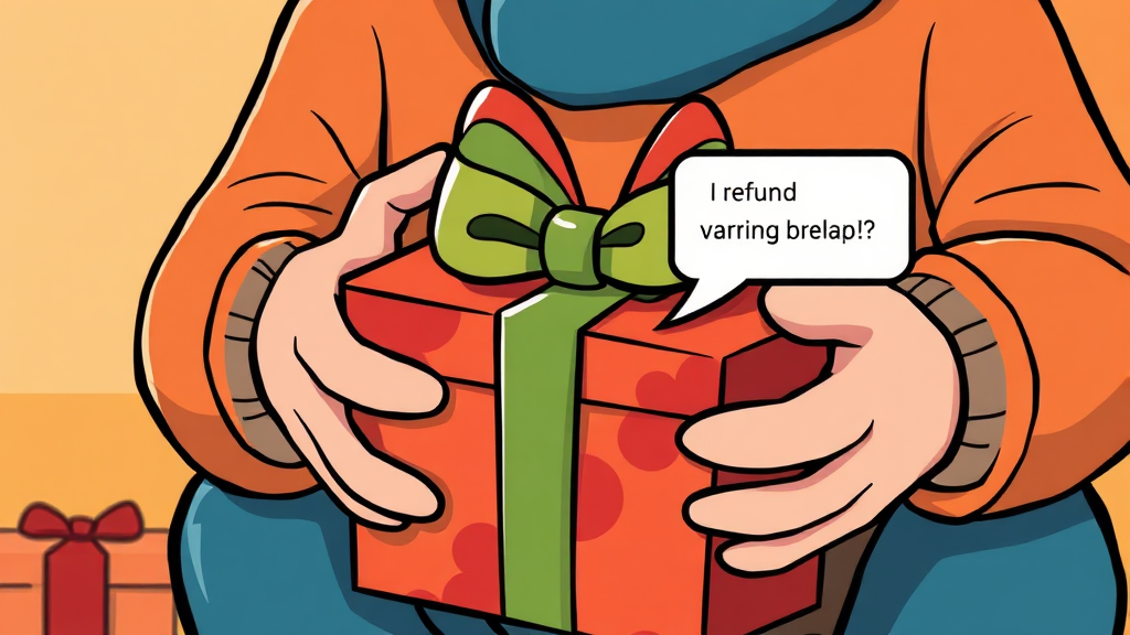 선물 포장 훼손 시 환불 규정 (cartoon 스타일)