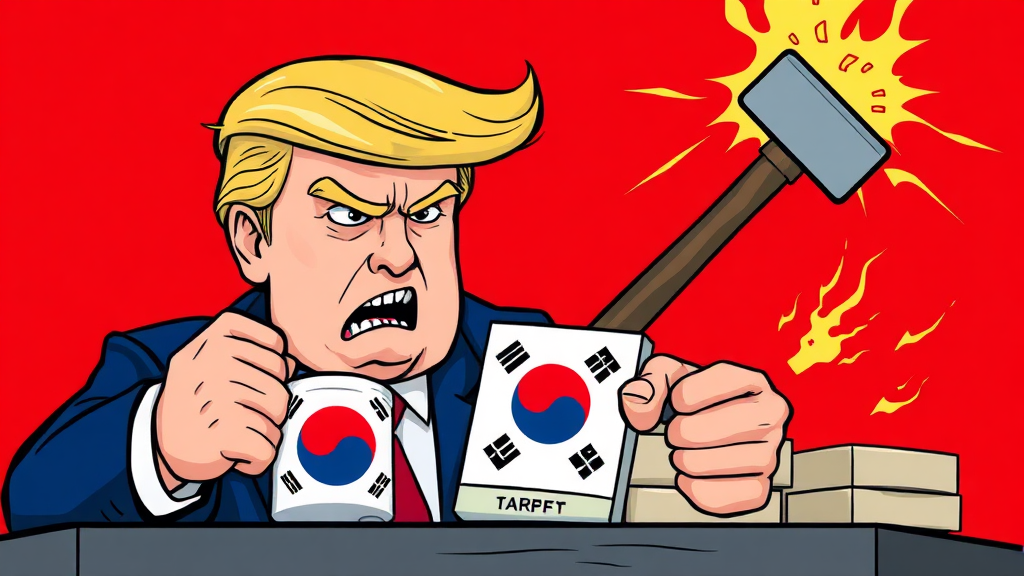 트럼프 관세 인상 배경 (cartoon 스타일)