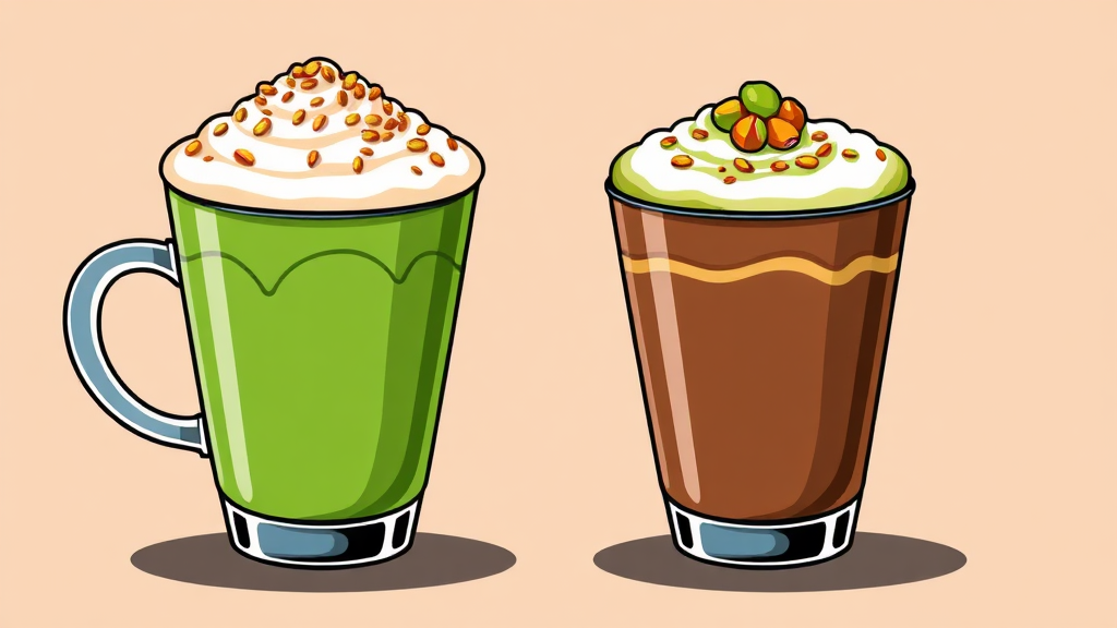 스타벅스 두바이 초콜릿 라떼 2종: 모카 vs 말차, 당신의 선택은? 5 두 메뉴 비교 분석: 나에게 맞는 초콜릿 라떼는? (cartoon 스타일)