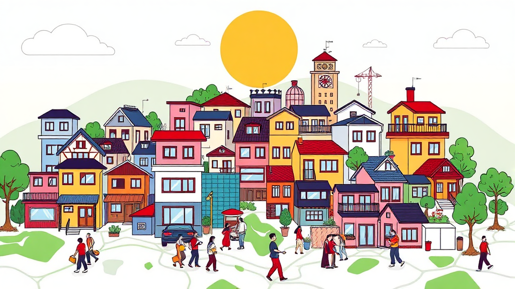 전세에서 월세로: 변화하는 주거 트렌드와 미래 전망 6 지역별 차이와 특징: 월세 시장의 다양성 (cartoon 스타일)