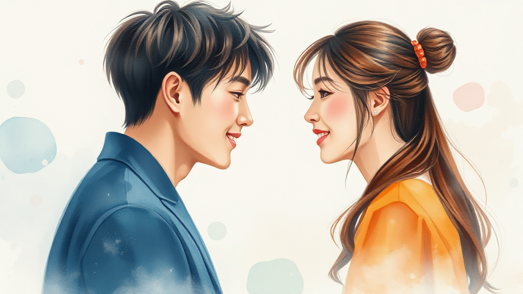 솔로남녀 첫 만남: 설렘과 긴장감 속 호감 형성 (watercolor 스타일)