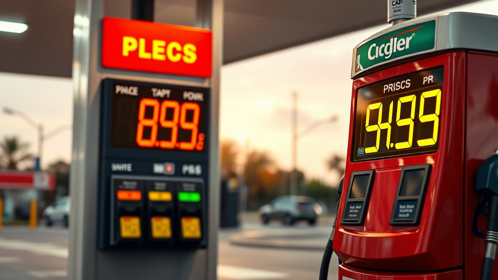 주유소 기름값, 얼마나 내려갈까? (realistic 스타일)