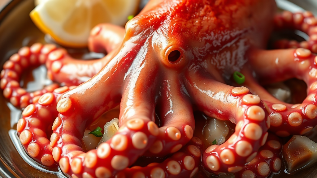 맛있는 문어 숙회를 위한 최적의 삶는 시간 (realistic 스타일)