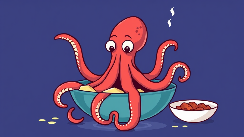 문어 삶는 과정: 비린내 없이 부드럽게 삶는 비법 (cartoon 스타일)
