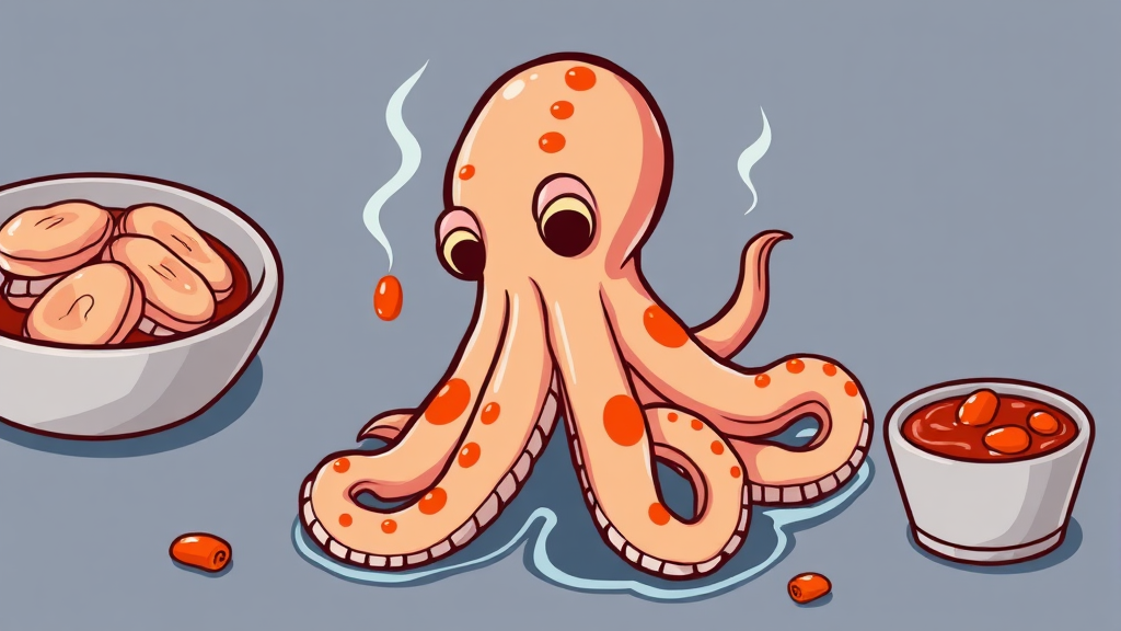 문어 숙회 완성 및 맛있게 즐기는 방법 (cartoon 스타일)