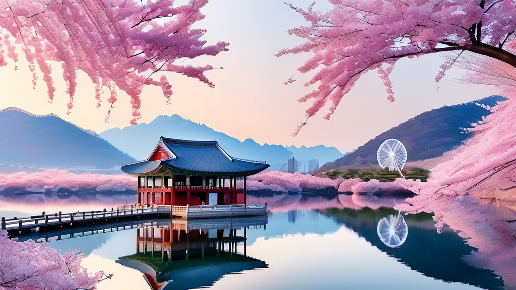 보문단지 & 보문정: 경주의 대표 벚꽃 명소 (watercolor 스타일)