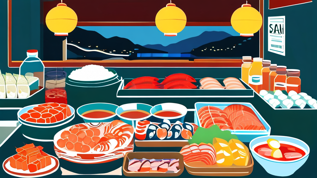 싱싱함이 가득! 속초 중앙시장의 해산물 탐험 (illustration 스타일)